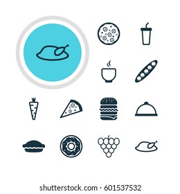 Vector Illustration Of 12 Meal Icons. Editable Pack Of Sandwich, Cake , Grill Elements.