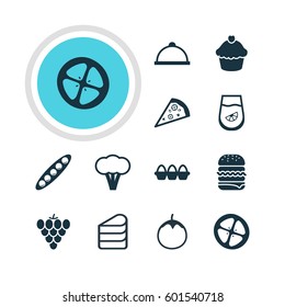 Vector Illustration Of 12 Meal Icons. Editable Pack Of Cotton, Patisserie, Love Apple And Other Elements.