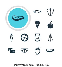 Vector Illustration Of 12 Meal Icons. Editable Pack Of Duchess, Jonagold, Sundae And Other Elements.