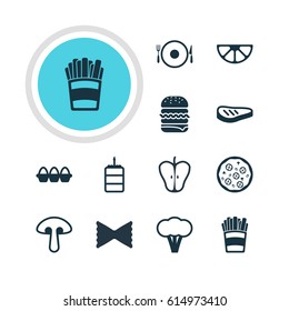 Vector Illustration Of 12 Meal Icons. Editable Pack Of Pizzeria, Lime, Cotton And Other Elements.