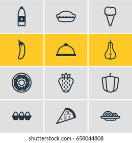 Vector Illustration Of 12 Meal Icons. Editable Pack Of Filtered Water, Berry, Cake And Other Elements.