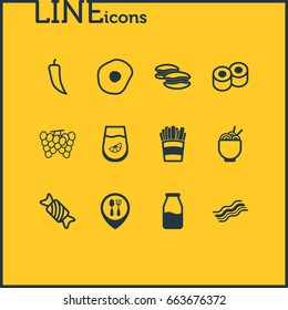 Vector Illustration Of 12 Meal Icons. Editable Pack Of Vineyard, Ham, Potato And Other Elements.
