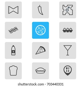 Vector Illustration Of 12 Meal Icons. Editable Pack Of Cheddar, Pizzeria, Chili And Other Elements.
