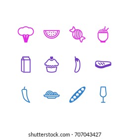 Vector Illustration Of 12 Meal Icons. Editable Pack Of Goblet, Chili, Pasta And Other Elements.