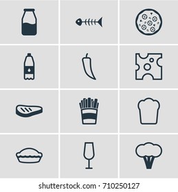 Vector Illustration Of 12 Meal Icons. Editable Pack Of Goblet, Skeleton, Potato And Other Elements.