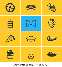 Vector Illustration Of 12 Meal Icons. Editable Pack Of Pastry, Dessert, Caramel And Other Elements.