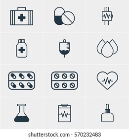 Vector Illustration Of 12 Medical Icons. Editable Pack Of Heartbeat, Trickle, Treatment And Other Elements.