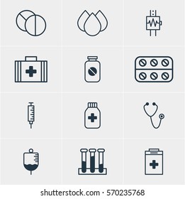 Vector Illustration Of 12 Medical Icons. Editable Pack Of Aspirin, Medical Bag, Exigency And Other Elements.