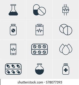 Vector Illustration Of 12 Medical Icons. Editable Pack Of Heartbeat, Medicine Jar, Pills And Other Elements.