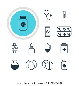 Vector Illustration Of 12 Medical Icons. Editable Pack Of Phone Monitor, Pulse, Trickle And Other Elements.