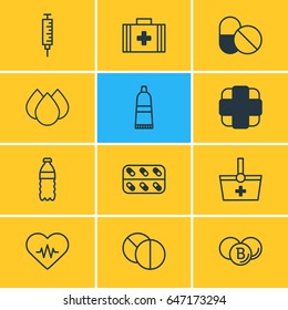 Vector Illustration Of 12 Medical Icons. Editable Pack Of Pharmaceutical, Heart Rhythm, Medicine And Other Elements.