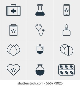 Vector Illustration Of 12 Medicine Icons. Editable Pack Of Antibody, Trickle, Vial And Other Elements.