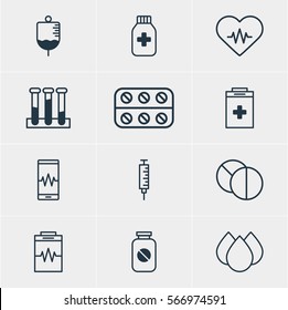 Vector Illustration Of 12 Medicine Icons. Editable Pack Of Antibody, Treatment, Aspirin And Other Elements.