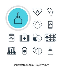 Vector Illustration Of 12 Medicine Icons. Editable Pack Of Medical Bag, Pulse, Experiment Flask And Other Elements.