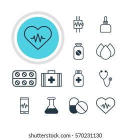 Vector Illustration Of 12 Medicine Icons. Editable Pack Of Phone Monitor, Flask, Trickle And Other Elements.