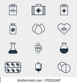 Vector Illustration Of 12 Medicine Icons. Editable Pack Of Vial, Antibody, Treatment And Other Elements.