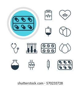 Vector Illustration Of 12 Medicine Icons. Editable Pack Of Vaccinator, Heart Rhythm, Treatment And Other Elements.