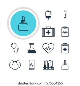 Vector Illustration Of 12 Medicine Icons. Editable Pack Of Phone Monitor, Medicament Pitcher, Treatment And Other Elements.
