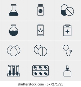 Vector Illustration Of 12 Medicine Icons. Editable Pack Of Medicament Pitcher, Aspirin, Phone Monitor And Other Elements.