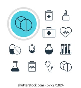 Vector Illustration Of 12 Medicine Icons. Editable Pack Of Pulse, Exigency, Flask And Other Elements.