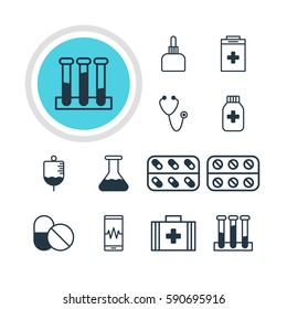 Vector Illustration Of 12 Medicine Icons. Editable Pack Of Medicine, Antibiotic, Exigency And Other Elements.