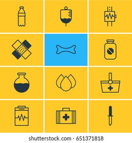 Vector Illustration Of 12 Medicine Icons. Editable Pack Of Vial, Trickle, Basket And Other Elements.