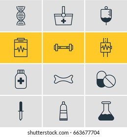 Vector Illustration Of 12 Medicine Icons. Editable Pack Of Osseous, Treatment, Pipette And Other Elements.