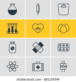 Vector Illustration Of 12 Medicine Icons. Editable Pack Of Vaccinator, Vial, Trickle And Other Elements.