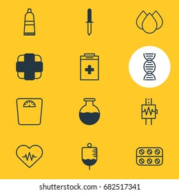Vector Illustration Of 12 Medicine Icons. Editable Pack Of Vial, Antibody, Tube And Other Elements.