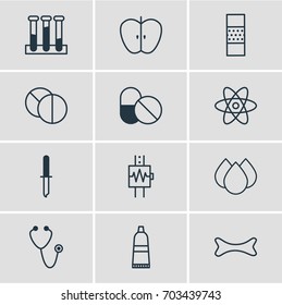 Vector Illustration Of 12 Medicine Icons. Editable Pack Of Antibiotic, Band Aid, Heartbeat Elements.