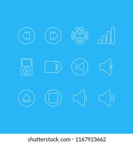 Vector illustration of 12 melody icons line style. Editable set of backward, eject, loudspeaker and other icon elements.