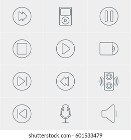 Vector Illustration Of 12 Melody Icons. Editable Pack Of Pause, Mp3, Start And Other Elements.