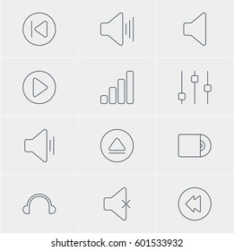 Vector Illustration Of 12 Melody Icons. Editable Pack Of Start, Soundless, Stabilizer And Other Elements.