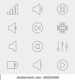 Vector Illustration Of 12 Melody Icons. Editable Pack Of Audio, Subsequent, Start And Other Elements.