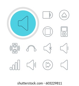 Vector Illustration Of 12 Melody Icons. Editable Pack Of Pause, Earphone, Soundless And Other Elements.