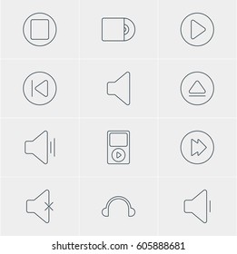 Vector Illustration Of 12 Melody Icons. Editable Pack Of Pause, Advanced, Mp3 And Other Elements.