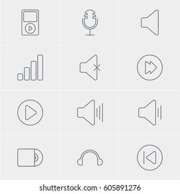 Vector Illustration Of 12 Melody Icons. Editable Pack Of Mp3, Advanced, Audio And Other Elements.