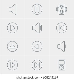 Vector Illustration Of 12 Melody Icons. Editable Pack Of Mp3, Audio, Amplifier And Other Elements.