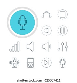 Vector Illustration Of 12 Melody Icons. Editable Pack Of Audio, Stabilizer, Subsequent And Other Elements.