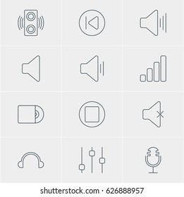 Vector Illustration Of 12 Melody Icons. Editable Pack Of Compact Disk, Earphone, Stabilizer And Other Elements.