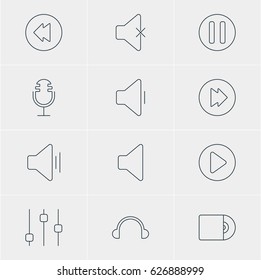 Vector Illustration Of 12 Melody Icons. Editable Pack Of Reversing, Soundless, Earphone And Other Elements.