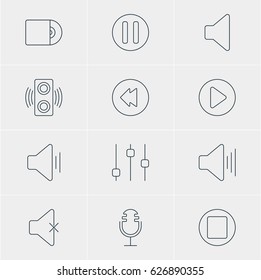 Vector Illustration Of 12 Melody Icons. Editable Pack Of Amplifier, Pause, Audio And Other Elements.