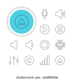 Vector Illustration Of 12 Melody Icons. Editable Pack Of Amplifier, Acoustic, Reversing And Other Elements.