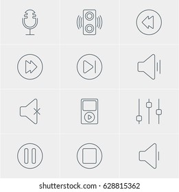 Vector Illustration Of 12 Melody Icons. Editable Pack Of Amplifier, Stabilizer, Audio And Other Elements.