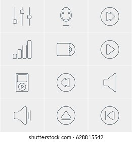 Vector Illustration Of 12 Melody Icons. Editable Pack Of Advanced, Preceding, Start And Other Elements.