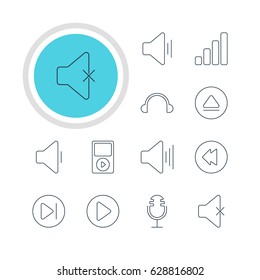 Vector Illustration Of 12 Melody Icons. Editable Pack Of Reversing, Acoustic, Rewind And Other Elements.
