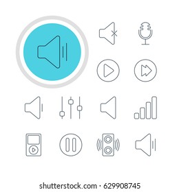 Vector Illustration Of 12 Melody Icons. Editable Pack Of Stabilizer, Decrease Sound, Soundless And Other Elements.