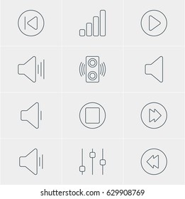Vector Illustration Of 12 Melody Icons. Editable Pack Of Advanced, Pause, Preceding And Other Elements.