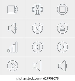 Vector Illustration Of 12 Melody Icons. Editable Pack Of Preceding, Subsequent, Pause And Other Elements.