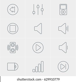 Vector Illustration Of 12 Melody Icons. Editable Pack Of Amplifier, Stabilizer, Subsequent And Other Elements.
